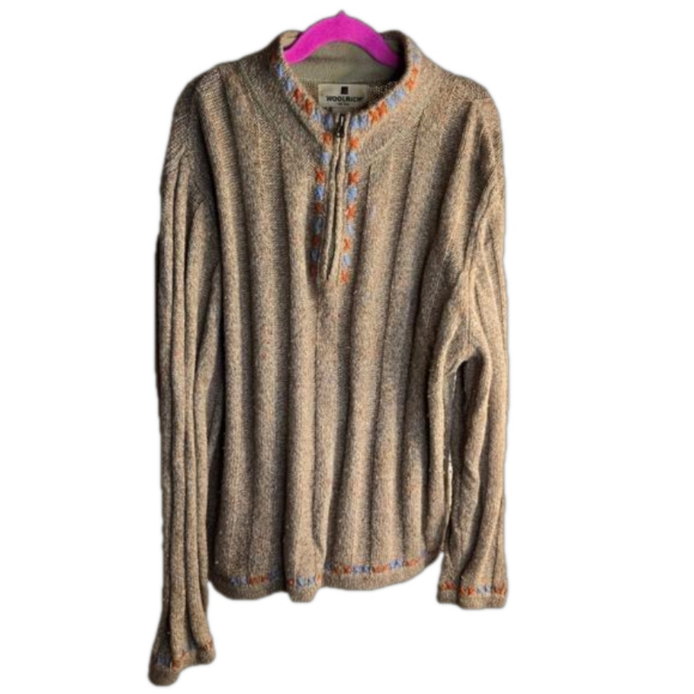 Woolrich Embroidered Branch Heather Quarter Zip Front Pullover Sweater MP